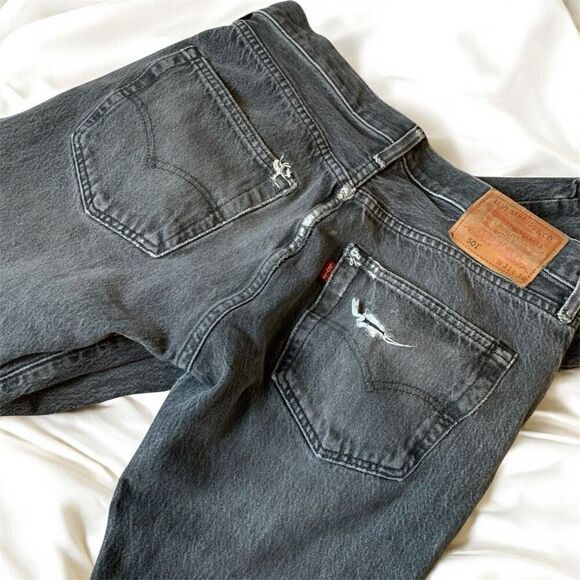 Levi’s 501 Straight Leg Distressed Denim Jeans 31x30 Grey Distressed - Picture 4 of 8